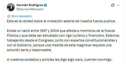 El congresista ubicó el presunto vacío salarial entre el 1 de enero de 1997 y el 31 de diciembre de 2004 - crédito @GermanRSenador/X