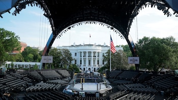 Setup ahead of the UFC Freedom 250 fights on the South Lawn of the White House in Washington