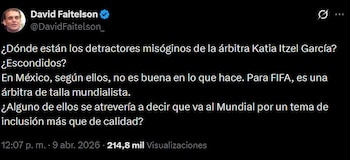 El comentarista deportivo lanzó un contundente mensaje en redes para respaldar a la silbante rumbo al Mundial 2026.