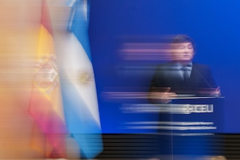 El presidente de Argentina, Javier Milei, en la apertura de los Cursos de Verano CEU-María Cristina, en Madrid. (Matías Chiofalo/Europa Press)