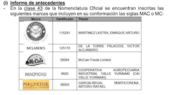 Diferentes marcas que operan en Perú ya utilizan prefijos "Mc" o "Mac", por lo que esto no es impedimento para el registro de la empresa peruana.