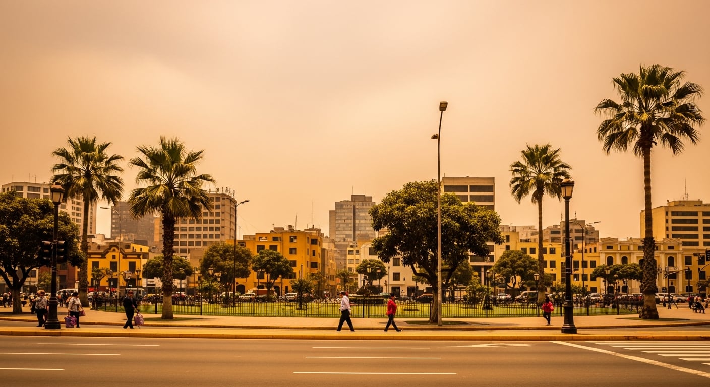 El paisaje urbano de Lima muestra el impacto del calor inusual de un otoño atípico, con cielos cálidos e intensa luz que reflejan el fenómeno El Niño Costero. (Imagen Ilustrativa Infobae)