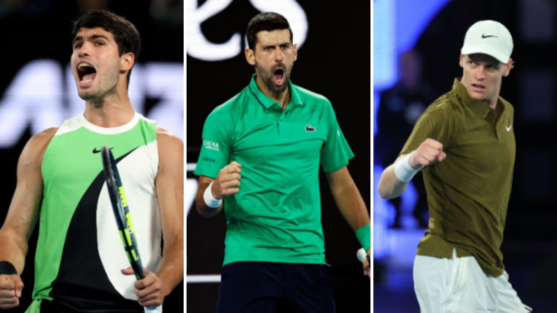 Djokovic vislumbra los tres rivales que pueden hacer frente a Carlos Alcaraz y Jannik Sinner. (Composición Infobae)