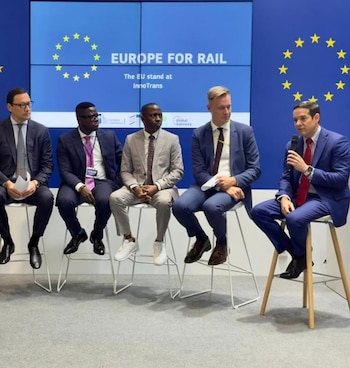 Manuel Arias, subsecretario nacional del Ferrocarril, expuso en Berlín los criterios técnicos previstos para el proyecto panameño. Tomada de Instagram