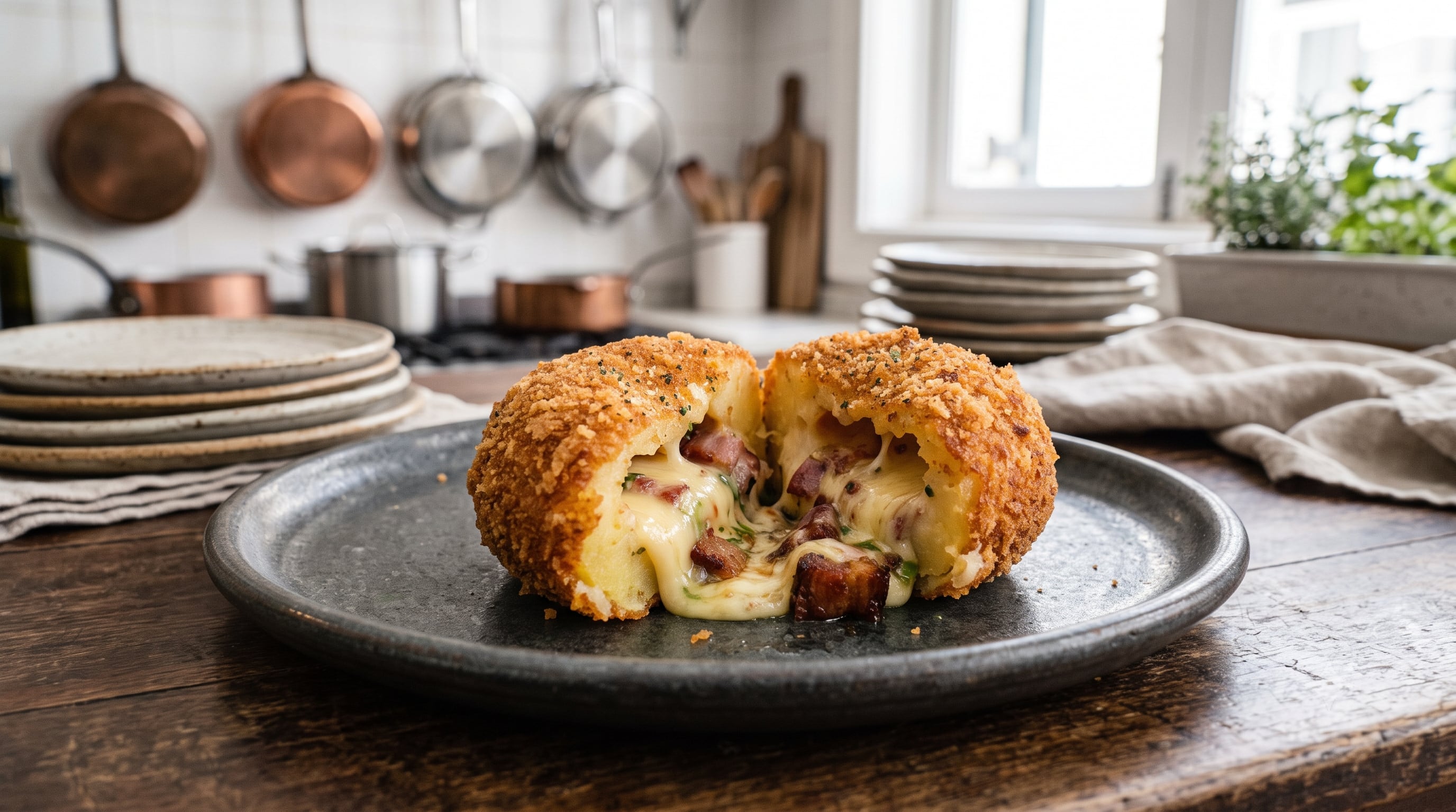 Receta de bomba de papas con queso y panceta, rápida y fácil