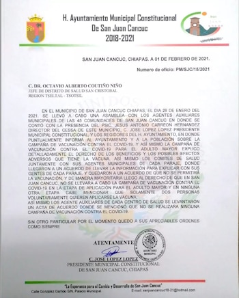 El oficio enviado a las