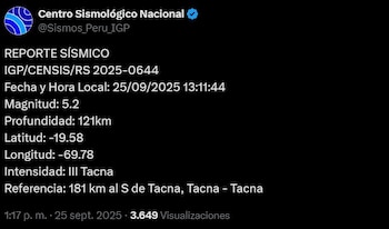 Un sismo remeció Tacna y