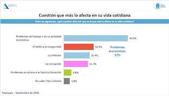 Datos del relevamiento realizado por la consultora Aresco sobre las principales problemáticas de la sociedad