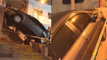 Auto amanece encima de una escalera en Carabayllo y sorprende a los vecinos