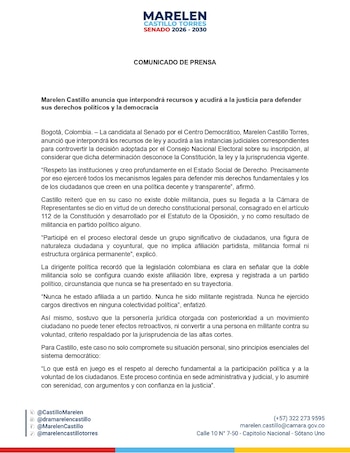 En un comunicado la congresista