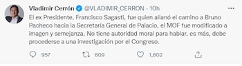 Vladimir Cerrón critica a Francisco