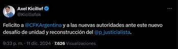 Axel Kicillof felicita a Cristina Kirchner