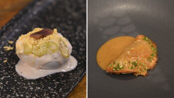 Huevo gildero y empanadilla de