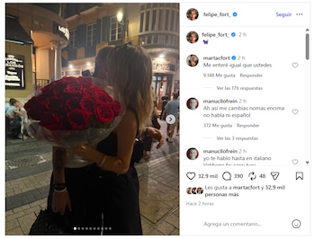 Felipe Fort y su nueva pareja, durante una noche en España que el joven inmortalizó en su cuenta de Instagram