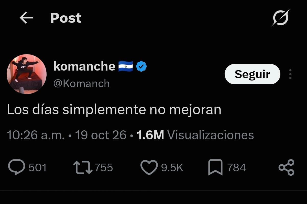 Último post en X de El Komanche. (X/Komanch)