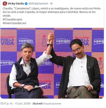 Vicky Dávila, Andrés Forero y Rodrigo Lara le caen a Claudia López tras su respaldo a Iván Cepeda - crédito @VickyDavilaH/X