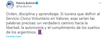 Tuit de Patricia Bullrich