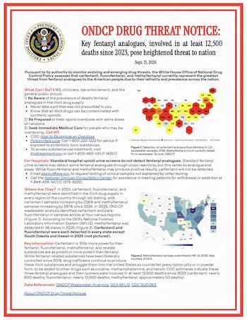Infografía sobre la alerta por la existencia de análogos más riesgosos que el mismo fentanilo en las drogas ilícitas de EEUU. Crédito: ONDPC