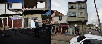 Vivienda colapsada en la ciudad de Pereira tras el sismo de 7,4 grados - crédito Reuters/Juan Duque y Google Maps