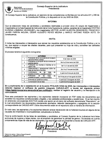 El proceso incluye observaciones, preselección y listas finales - crédito Corte Suprema de Justicia