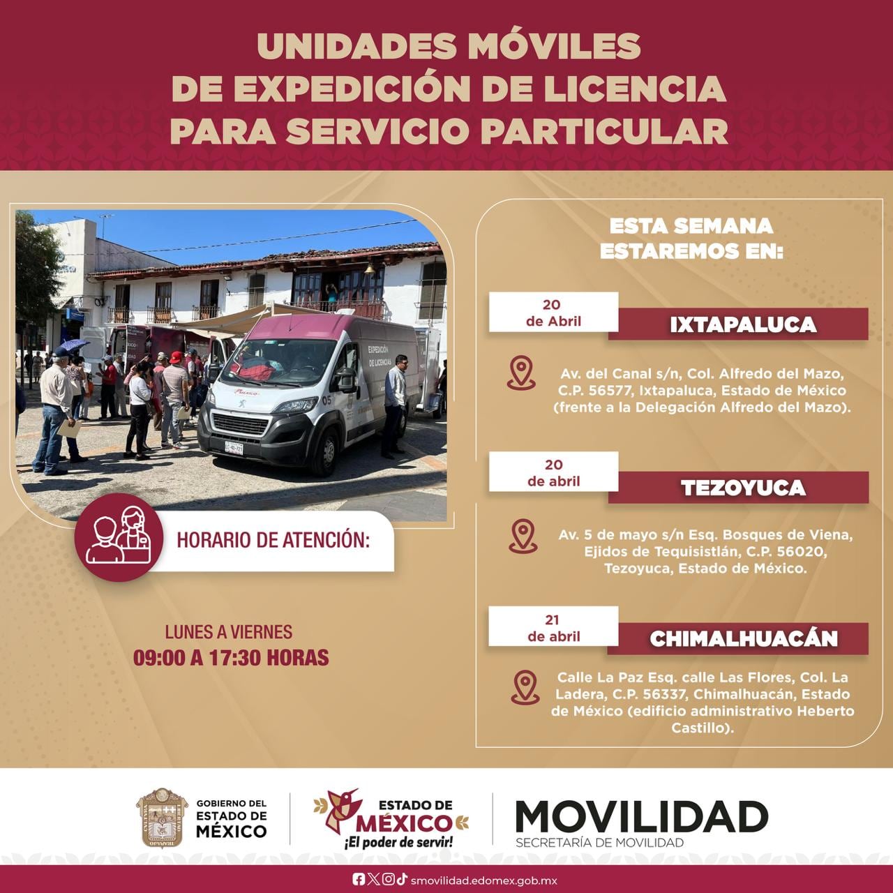 Unidades móviles esta semana para tramitar la licencia de conducir en el Edomex (X@SEMOV_Edomex)