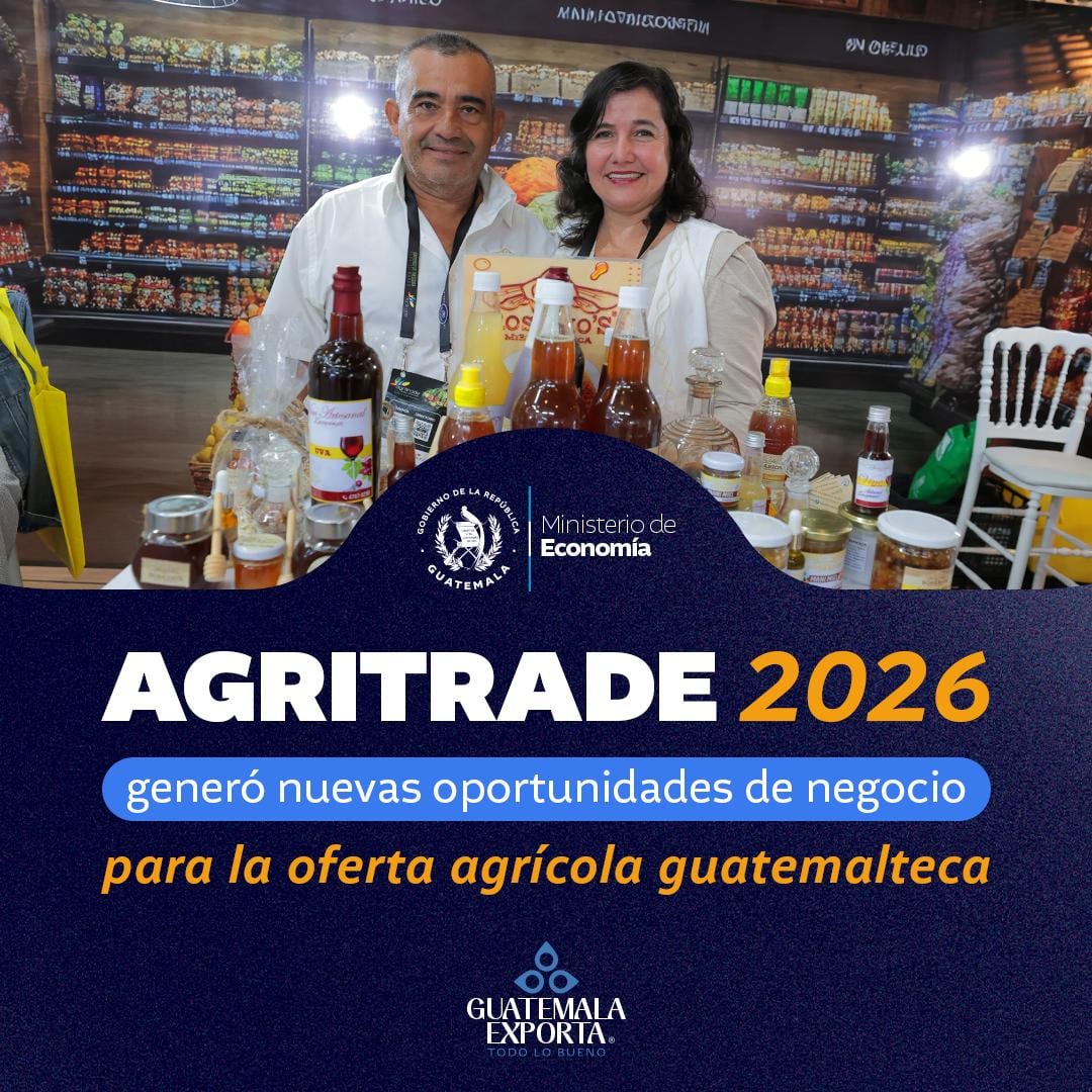 La participación de Guatemala en AGRITRADE 2026 permitió generar oportunidades comerciales para la oferta agrícola nacional, destacando productos que continúan abriendo espacio y posicionándose en distintos mercados internacionales.(Anuncio oficial del Ministerio de Economía)