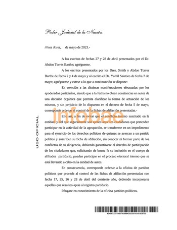 Resolución del juzgado de Servini