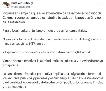 El presidente Gustavo Petro aseguró que buscará reactivar los sectores que han mostrado menor crecimiento como la vivienda, la industria y la agroindustria
