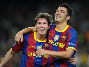 David Villa y Leo Messi en el FC Barcelona. (Lluis Gene/AFP)