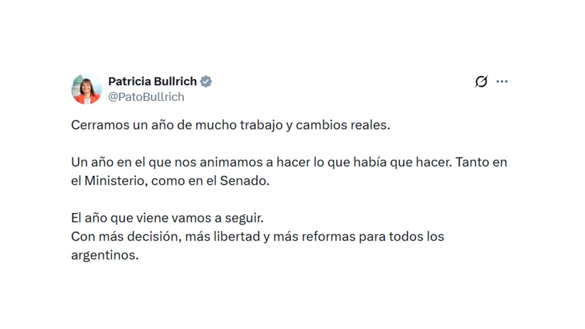 El balance de la senadora Patricia Bullrich