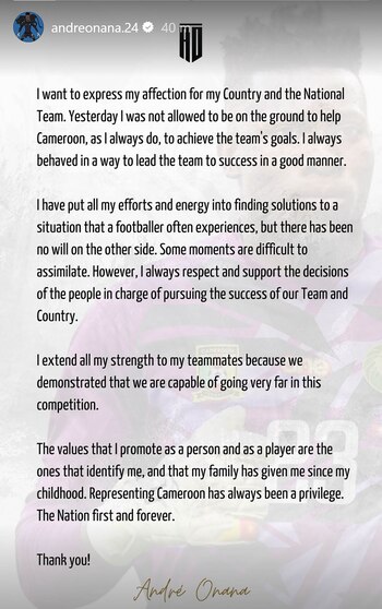 El comunicado del arquero Andre