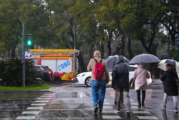 Peatones se protegen de la lluvia bajo sus paraguas, a 27 de enero del 2026 en Sevilla (Andalucía, España). (María José López/Europa Press)