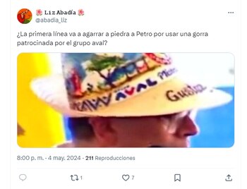 Críticas a Petro por utilizar gorra con logo del Grupo Aval - crédito @abadia_liz/X