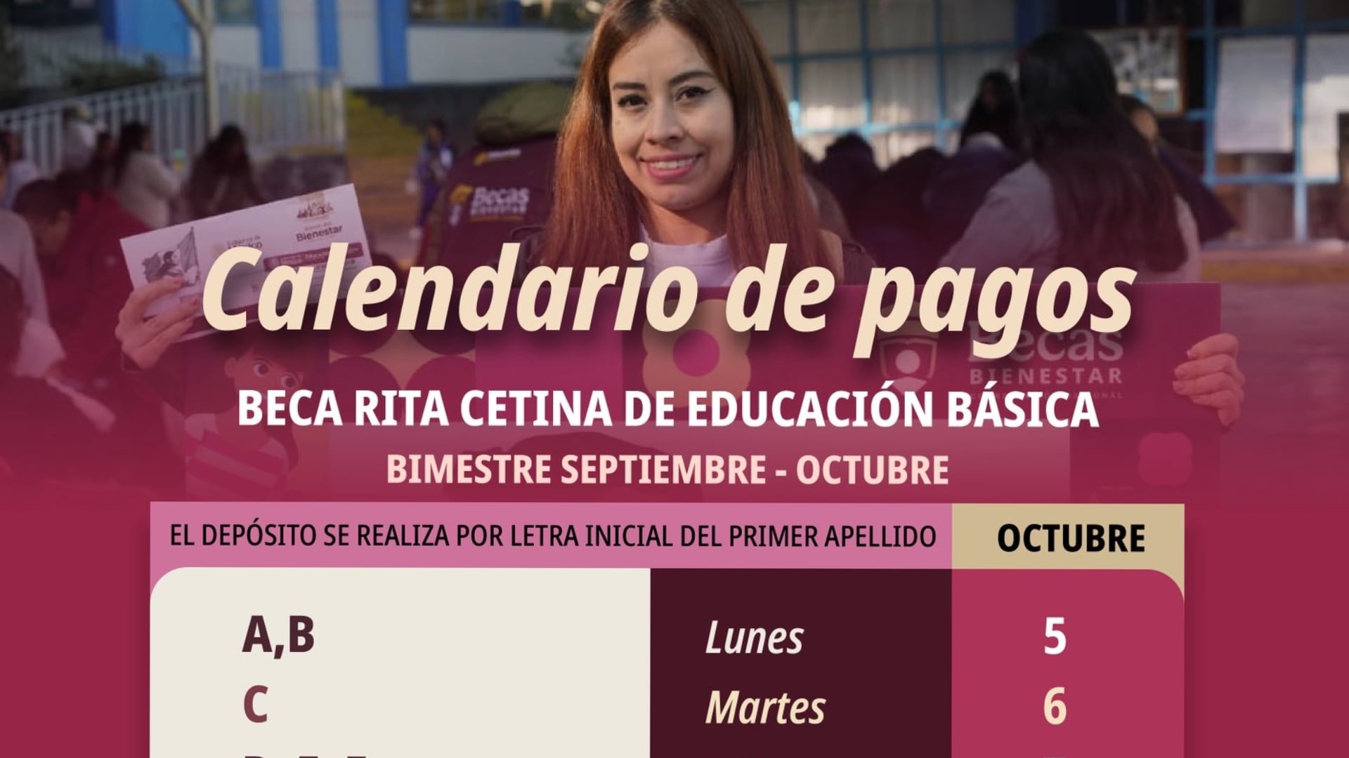 Los pagos de la Beca Rita Cetina correspondiente al bimestre septiembre-octubre a todos los beneficiarios de continuidad comenzaron a distribuirse a partir del día de hoy (X@apoyosbienestar)