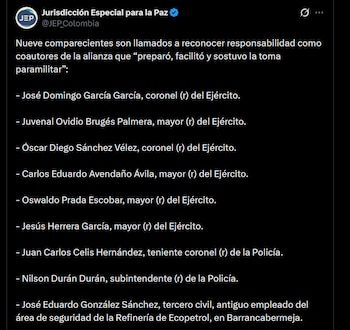 JEP - crédito @JEP_Colombia/X
