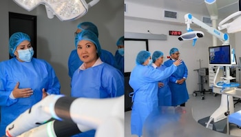 La presidenta de Perú, Keiko Fujimori, evaluó la cirugía robótica y las herramientas digitales en el Hospital Rosales de El Salvador. Cortesía: Secretaría de Prensa)