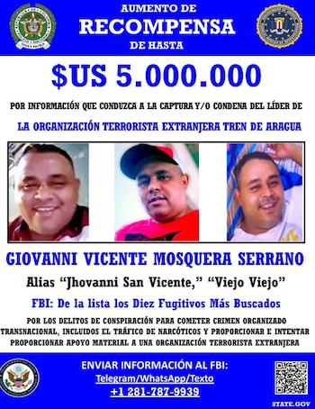 Por este criminal venezolano el gobierno de Estados Unidos, en cabeza de Donald Trump, ofrece una recompensa de 5 millones de dólares por información que ayude a dar con su captura - crédito Departamento de Estado