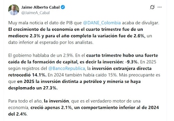 Jaime Cabal, presidente de Fenalco,