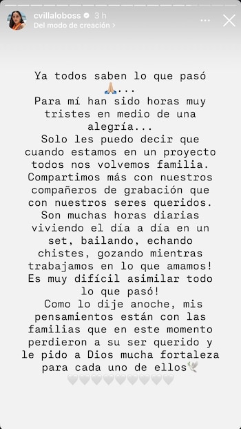 La actriz demostró su dolor por lo ocurrido con los jóvenes trabajadores - crédito Carmen Villalobos / Instagram