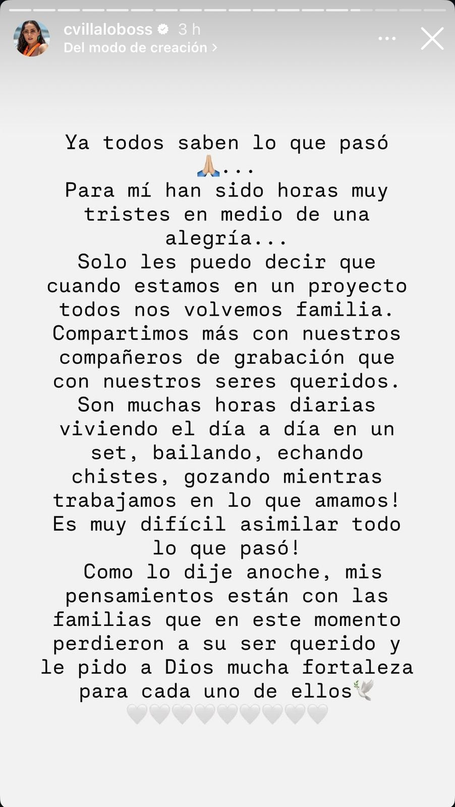La actriz demostró su dolor por lo ocurrido con los jóvenes trabajadores - crédito Carmen Villalobos / Instagram