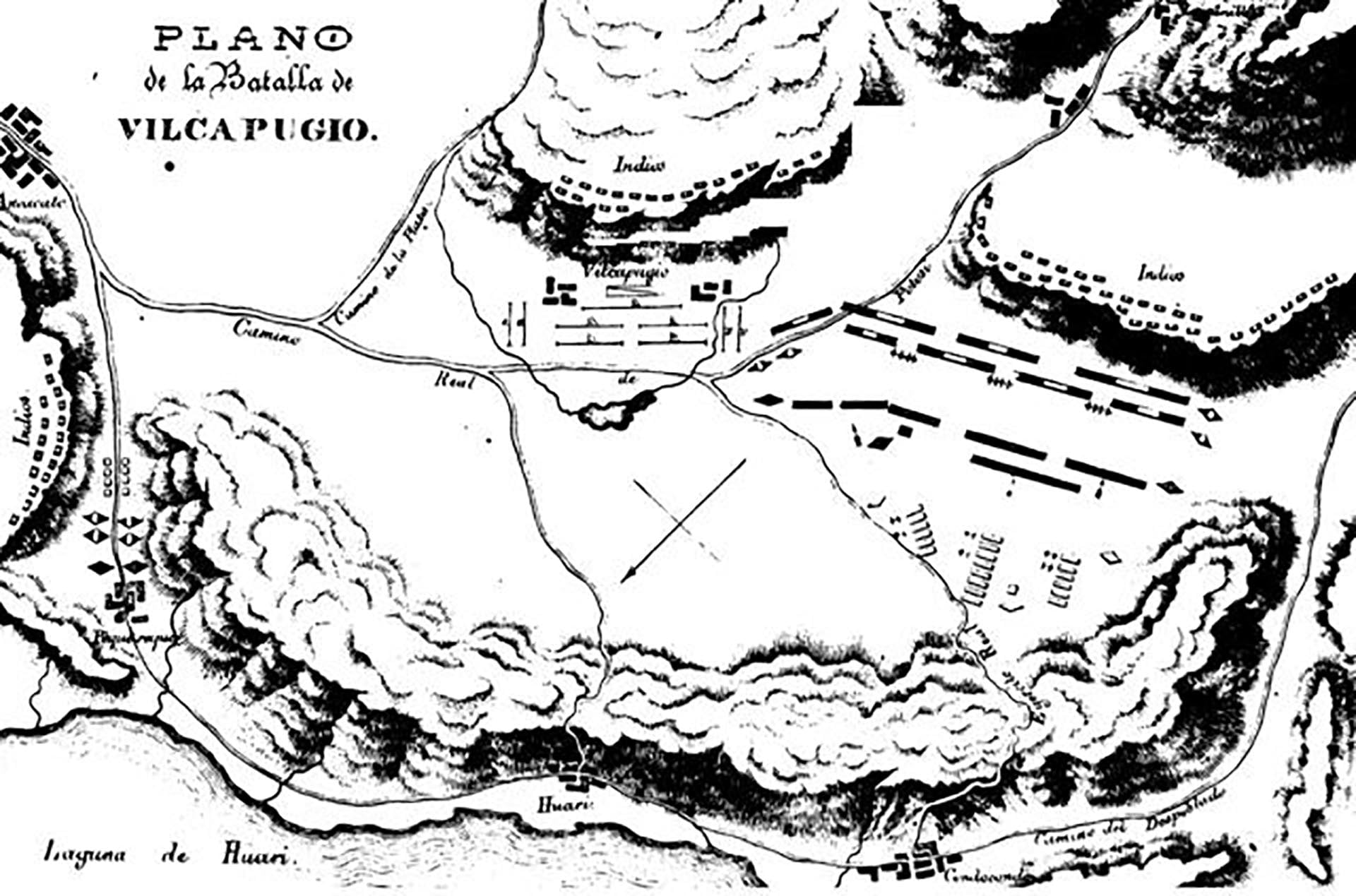 Croquis de la batalla de Vilcapugio, de suerte cambiante para ambos bandos