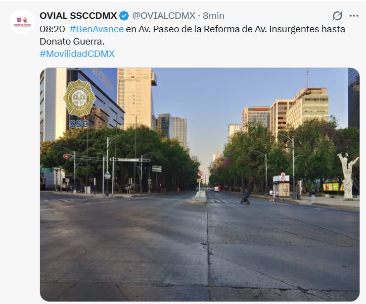Progresso na Av. Paseo de la Reforma da Av. Os Rebeldes de Donato Guerra (captura de tela)