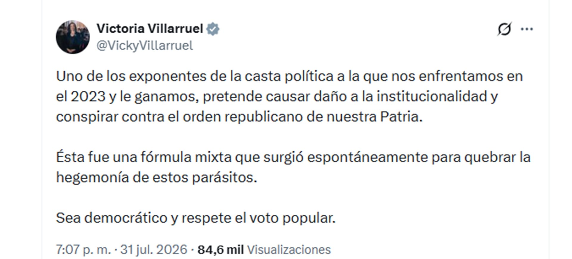 La respuesta de Victoria Villarruel a Diego Santilli