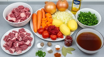 Ingredientes frescos, incluyendo carne de