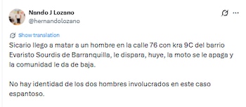 La comunidad aprovechó que al señalado de sicariato se le apagó la moto en la que iba - crédito @hernandolozano/X