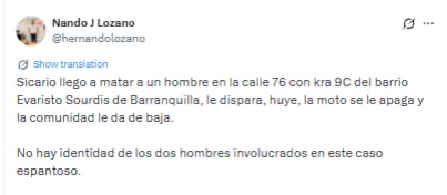 La comunidad aprovechó que al señalado de sicariato se le apagó la moto en la que iba - crédito @hernandolozano/X