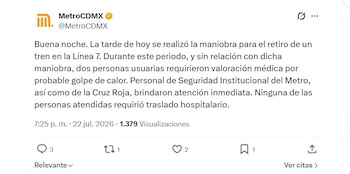Esto dijo el STC Metro de los desmayos en la Línea 7 (X/ @MetroCDMX)
