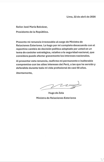 Hugo De Zela presentó su renuncia como ministro de Relaciones Exteriores por compra de aviones caza F-16 a EE.UU.