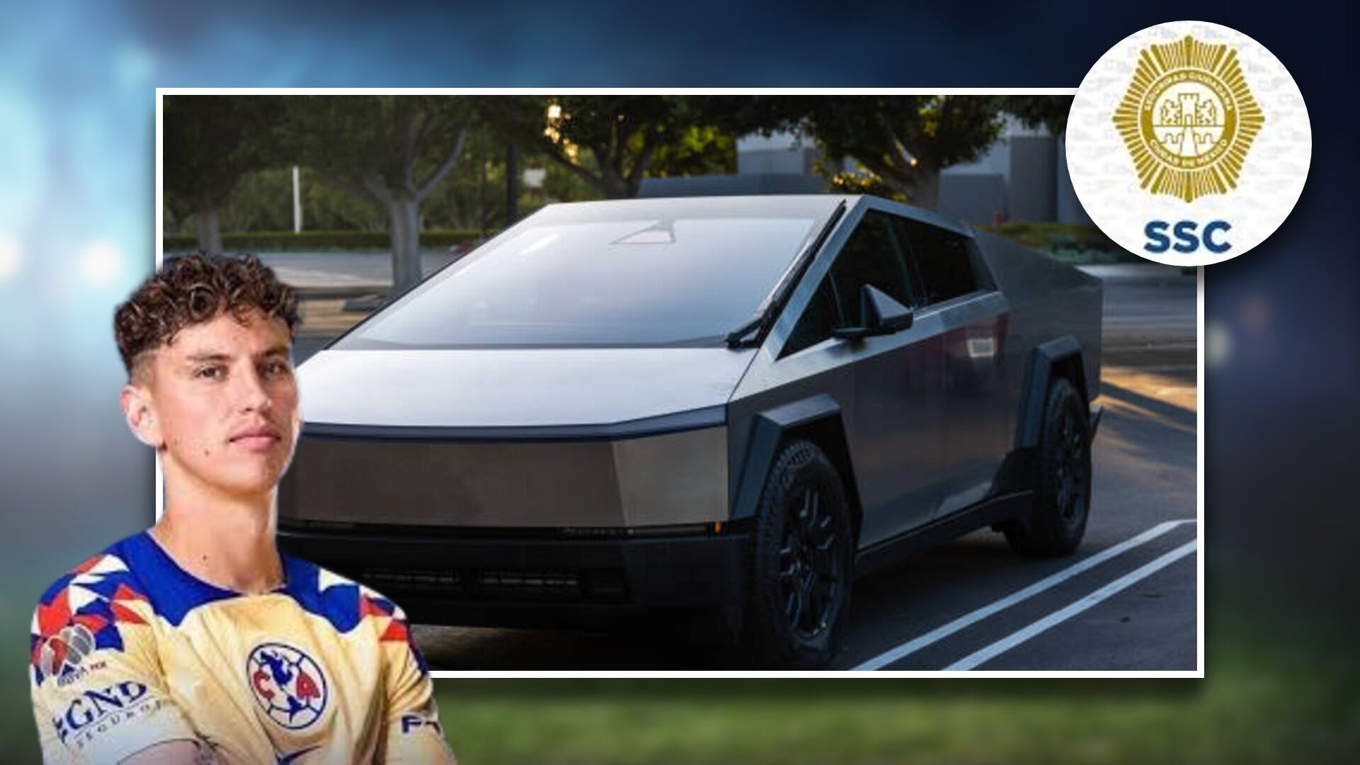 Cybertruck de Igor Lichnovsky, retirada en Polanco por agentes de la SSC. Diseño: (Jesús Tovar Sosa/Infobae)