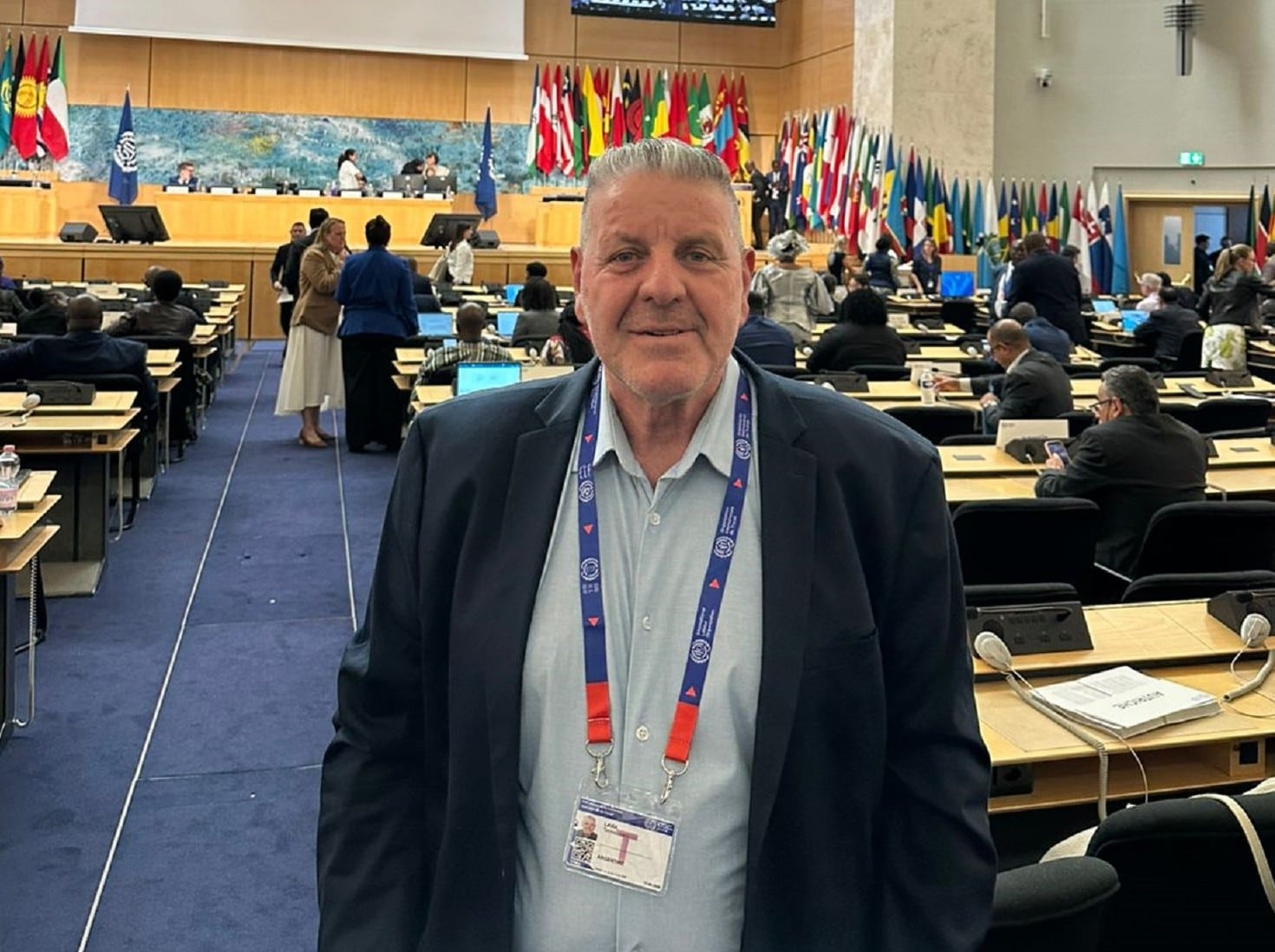 Mario Lavia, líder de la Federación de Trabajadores Petroleros, habló en la conferencia de la OIT